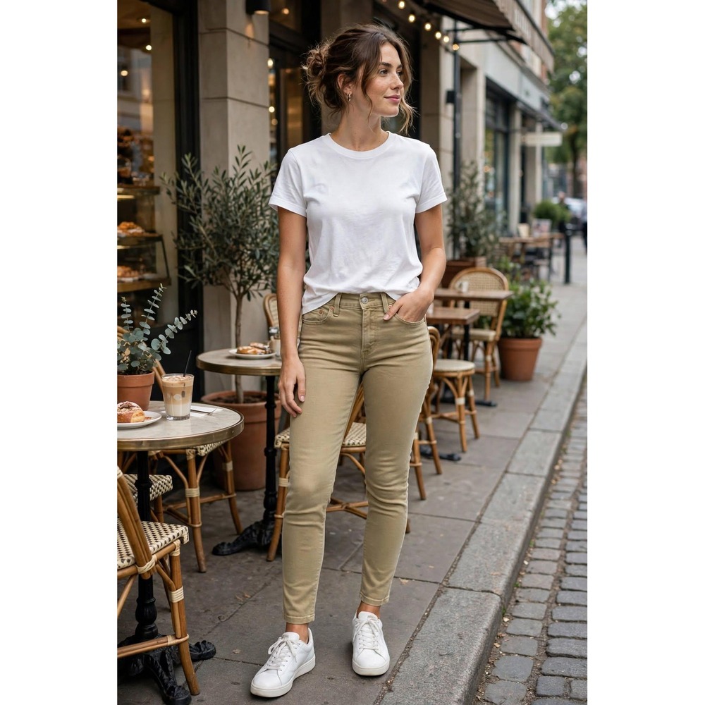 Levi's Womens 28 Boyfriend Straight Cut Skinny Jeans Khaki Tan Casual Workwear